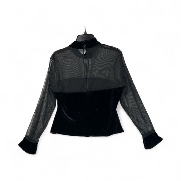 JR Nites Velvet Mesh Rhinestone Goth Glam Sheer Sleeve Top Sz14 Evening Blouse - Picture 2 of 12